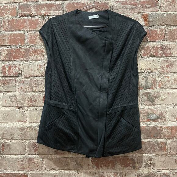Vince Asymmetrical Zip Perforated Leather Vest Size XS - Picture 3 of 13